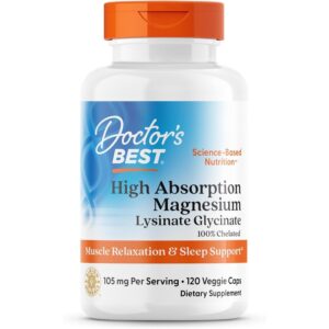100% Genuine Doctor's Best Magnesium Glycinate Supplement for muscle relaxation and sleep support in 120 veggie caps.