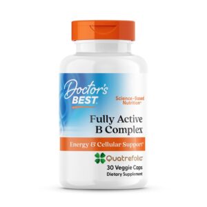 Authentic Doctor's Best Fully Active B Complex for energy and cellular support, featuring 30 veggie capsules.