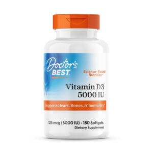 Doctor's Best Vitamin D3 5000 IU, 100% genuine dietary supplement for heart, bone, and immune health.