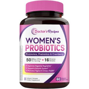 Doctor's Recipes Women's Probiotics offers 50 billion CFUs, supports immunity, and promotes digestive health in 60 veggie capsules.