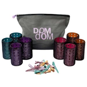 Premium imported Dom Dom Metal Hair Rollers with stylish storage pouch and assorted clips, available at Curat Cart.