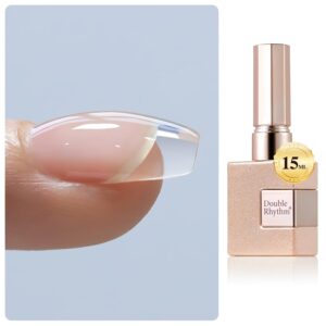 Premium imported Double Rhythm Clear Building Gel showcased on fingertip, ideal for flawless nail designs. Available at Curat Cart.