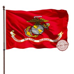 Premium imported US Marine Corps Flag, vibrant red with bold emblem, perfect for outdoor display. Available at Curat Cart.