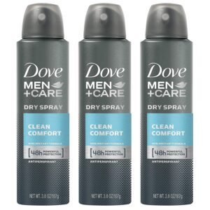 Dove Men Care Dry Spray Antiperspirant offers premium imported protection with Clean Comfort for 48 hours. Available at Curat Cart.