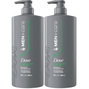Discover 100% genuine Dove Men+Care Fresh Clean shampoo, a 2-in-1 formula that refreshes and strengthens hair.