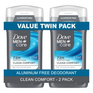 Authentic Dove Men+Care deodorant stick twin pack, 72H protection, aluminum-free, clean comfort formula, 2.7 oz each.
