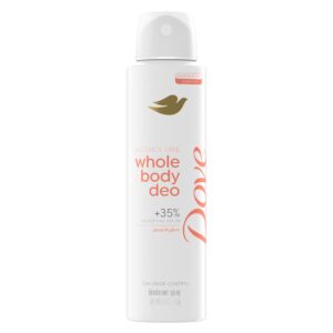 Discover Dove Peach Glow Deodorant Spray, a premium imported product offering 72-hour odor control and nourishing care. Available at Curat Cart.