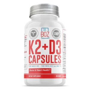 Dr. Boz Vitamin K2 D3 Capsules promote bone and heart health. Premium import available at Curat Cart.