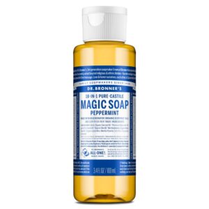 Dr. Bronner's premium imported Castile Soap Peppermint offers versatile cleaning. Available at Curat Cart for a refreshing experience.