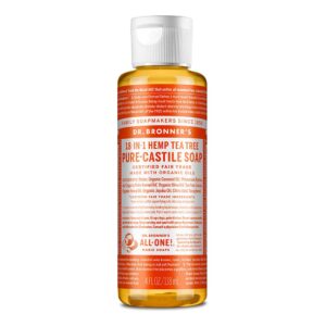 Authentic Dr. Bronner's 18-in-1 Hemp Tea Tree Pure-Castile Soap, made with organic oils, 100% genuine product.