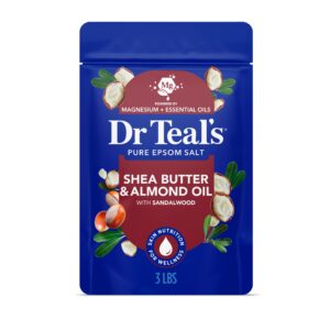 100% Genuine Dr Teal's Epsom Salt Soak with Shea Butter and Almond Oil, enhanced with sandalwood scent for ultimate relaxation.