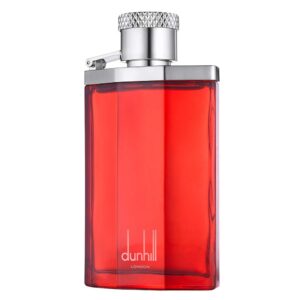 Dunhill Desire Eau De Toilette showcases a striking red bottle, a premium import available at Curat Cart, perfect for discerning fragrance lovers.