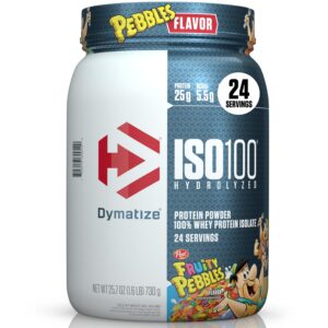 Discover Dymatize ISO100 Whey Protein, a premium imported protein powder with Fruity Pebbles flavor, available at Curat Cart.
