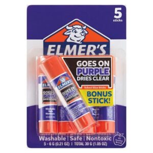 Authentic Elmer's School Glue Sticks, washable and nontoxic, includes 5 sticks plus a bonus stick for creative projects.