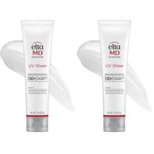 Authentic EltaMD UV Sheer Sunscreen SPF 50+, 3 oz tube, offers broad-spectrum protection for face and body.