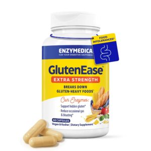 100% Genuine Enzymedica GlutenEase Extra Strength capsules, supports digestion of gluten-heavy foods and reduces bloating.