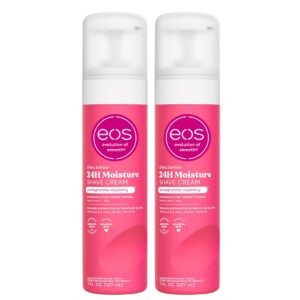 Authentic eos Shea Better Shave Cream duo, infused with pomegranate raspberry for 24-hour moisture and smoothness.