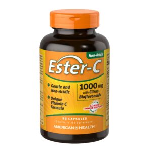Authentic Ester-C Immune Support Capsules, 1000 mg, non-acidic formula with citrus bioflavonoids for immune health.