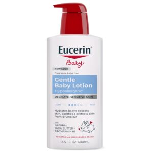 Eucerin Baby Gentle Lotion, a premium import for delicate skin, hydrates and protects with shea butter. Available at Curat Cart.