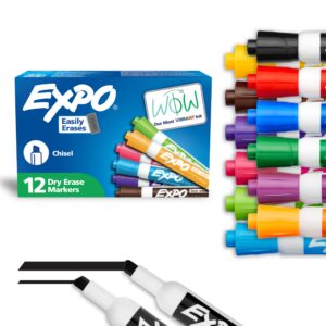 Premium imported EXPO Dry Erase Markers, featuring 12 vibrant colors and chisel tips, available at Curat Cart.