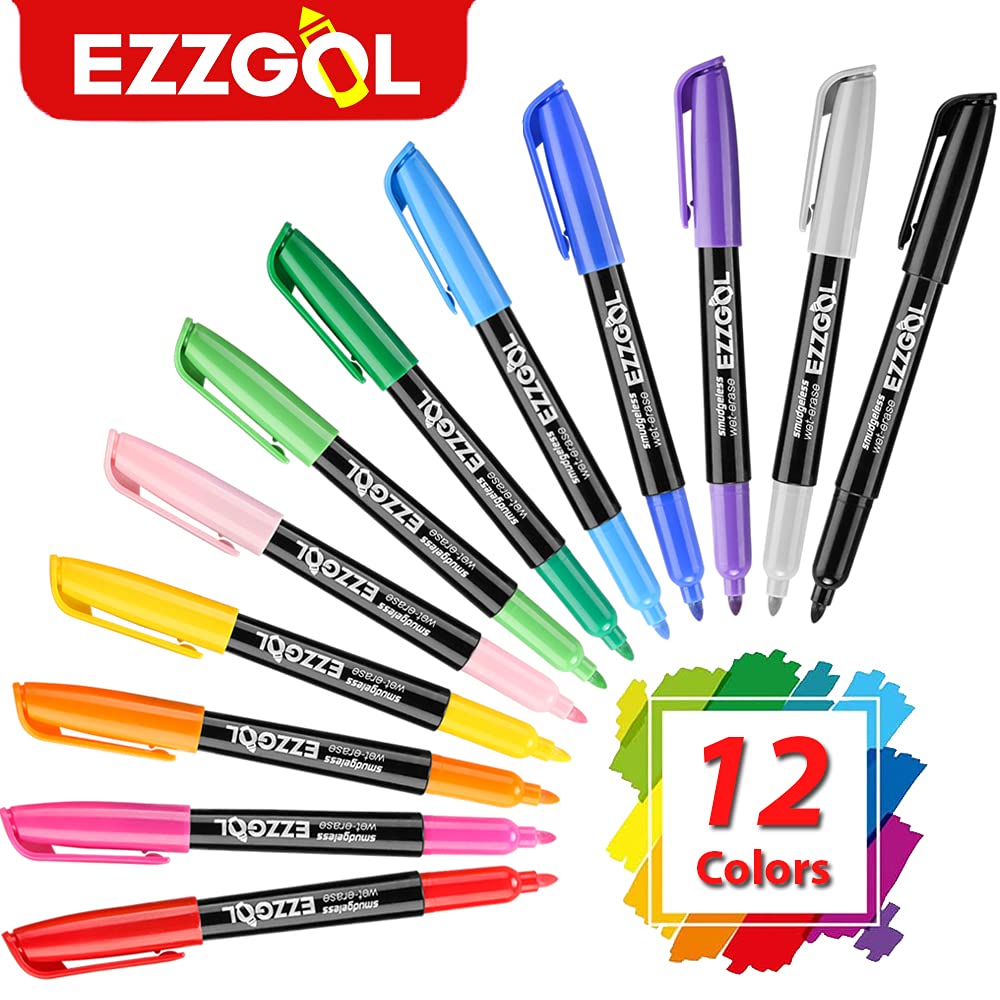 EZZGOL Bullet Tip Wet Erase Markers in 12 vibrant colors, 100% Authentic and available at Curat Cart in India.