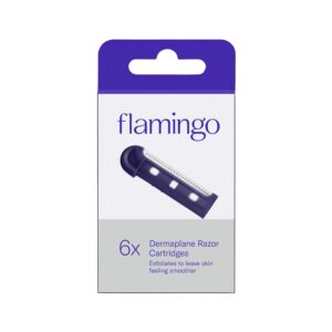 Premium imported Flamingo Dermaplane Blades Refills, 6 cartridges for exfoliating smoother skin, available at Curat Cart.
