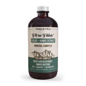 100% Genuine Flora Fulvic Acid Complex, 550 mg mineral extract, mined in Utah, supports gut health and immunity.