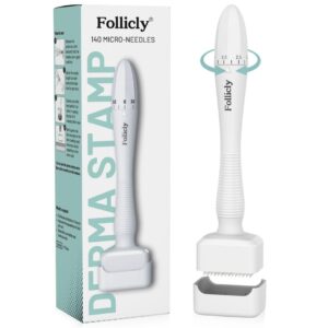 Follicly Derma Stamp Microneedling Tool, a premium import for advanced skincare, available at Curat Cart. Enhance your beauty routine.