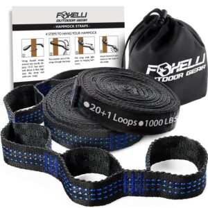 Premium imported Foxelli Hammock Straps offer 20+1 loops for easy setup and a 1000 lbs capacity. Available at Curat Cart.