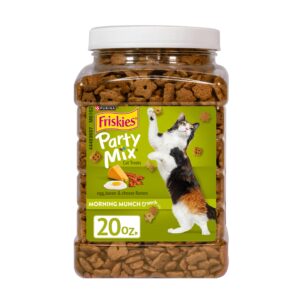 Friskies Party Mix Cat Treats, a premium import featuring enticing egg, bacon, and cheese flavors, available at Curat Cart.