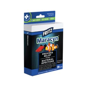 Fritz Maracyn Bacterial Relief offers premium imported treatment for bacterial infections in freshwater and saltwater aquariums, available at Curat Cart.