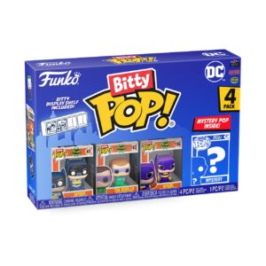 Authentic Funko Bitty POP! 4 Pack featuring Batman, Batgirl, The Fiddler, and a surprise Mystery POP! figure.