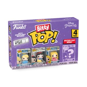 Discover the magic with this 100% genuine Funko Bitty Pop Disney Princesses 4-pack, featuring Cinderella, Snow White, Aurora, and a mystery pop!
