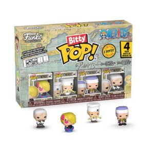 Authentic Funko Bitty Pop! featuring One Piece characters Sanji and Zeff in a collectible 4-pack with vibrant designs.