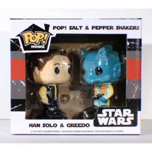 Authentic Funko Pop! Home salt and pepper shakers featuring Han Solo and Greedo from Star Wars. Perfect for fans!