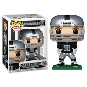 Authentic Maxx Crosby Funko Pop figure for Las Vegas Raiders fans, complete with details and packaging.