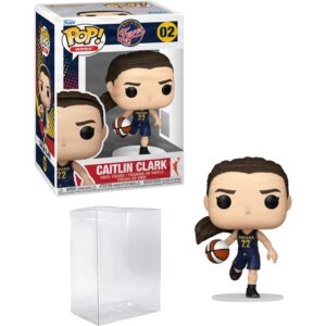 Authentic Funko Pop! #02 Caitlin Clark vinyl figure dressed in a blue Indiana jersey, holding a basketball.