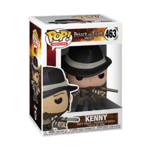 Authentic Funko Pop! Animation figure of Kenny from Attack on Titan. Detailed design with gun and distinctive hat.