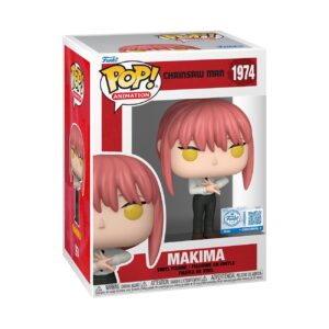100% genuine Funko POP! figure of Makima from Chainsaw Man, features a vibrant red hairstyle and signature outfit. Boxed collectible.