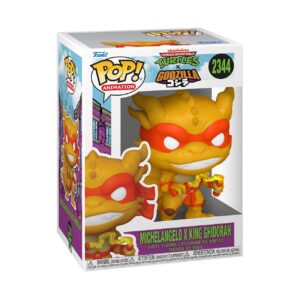 Authentic Funko Pop! featuring Michelangelo as King Ghidorah from Godzilla x Turtles. Collectible vinyl figure display.