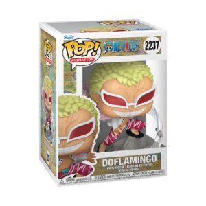 Authentic Funko POP! Doflamingo figure from One Piece, featuring vibrant colors and detailed design in its original packaging.