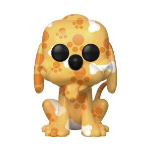 Authentic Funko Pop! Disney Artist Series figure featuring a playful dog design, adorned with colorful bone patterns. 100% genuine collectible.