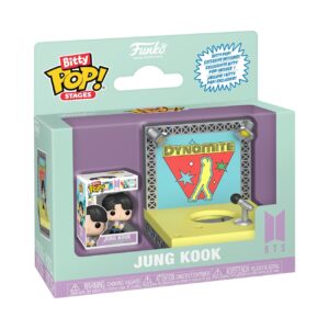100% Authentic Funko Pop! Bitty Stages: BTS - Dynamite featuring Jung Kook in vibrant packaging with stage backdrop.