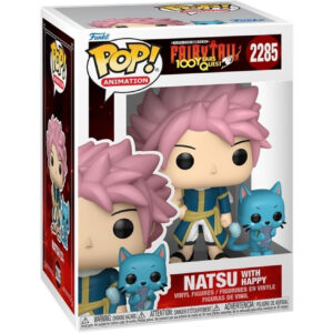 100% Genuine Funko POP! figurine featuring Natsu from Fairy Tail with his blue companion, Happy. Collectible animation figure.