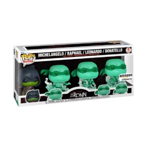 Authentic Funko Pop set featuring Michelangelo, Raphael, Leonardo, and Donatello in unique designs. Perfect for collectors!
