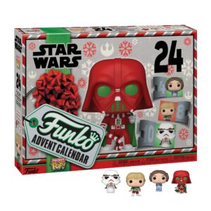 Authentic Star Wars Funko Pop! Countdown Calendar with 24 collectible figures, featuring iconic characters in festive designs.