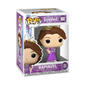 100% Authentic Funko Pop! figure of Disney's Rapunzel from Tangled, dressed in a purple gown with a crown.