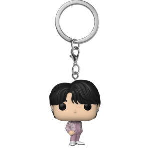 Authentic Funko POP! Keychain featuring BTS's Jimin in a stylish pink outfit, perfect for fans and collectors.