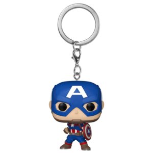 100% Genuine Funko POP! Keychain featuring Captain America, iconic hero in blue costume and shield, perfect for fans.