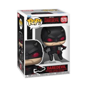 Authentic Funko Pop! Marvel Daredevil: Born Again figure, featuring detailed design and iconic suit, collectible item.